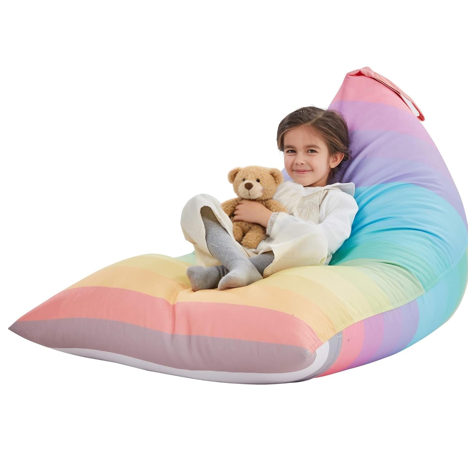 Nobildonna Stuffed Animal Storage Bean Bag for Kids (No Filler), Extra Large 250L Bean Bag Chair Cover Only, Washable Beanbag Without Filling Soft Premium Canvas Stuffable Bean Bag Cover (Rainbow)