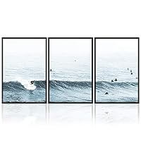 3 Piece Framed Canvas Wall Art Blue Ocean Wave Canvas Prints Home Artwork Decoration for Living Room,Bedroom - 16