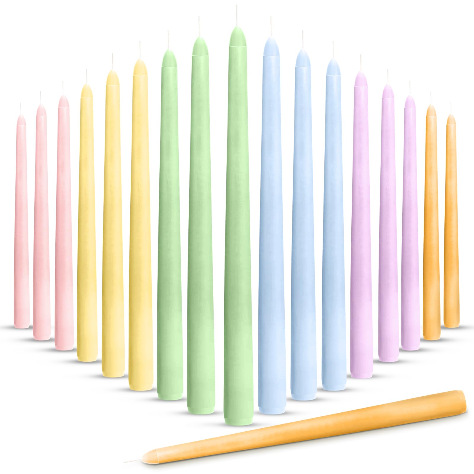 Photo 1 of Nuanchu 24 Pcs Taper Candles 10 Inch (H) Dripless Tapered Smokeless Long Tall Unscented Dinner Candle for Household Wedding Party Home Decor Candlesticks, Long Burning (Pastel Colors)