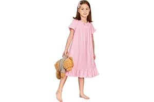 Arshiner Girls Nightgowns Sleepwear Short Sleeve Victorian Pajama Dress Soft Princess Sleepshirt for 3-12 Years Kids