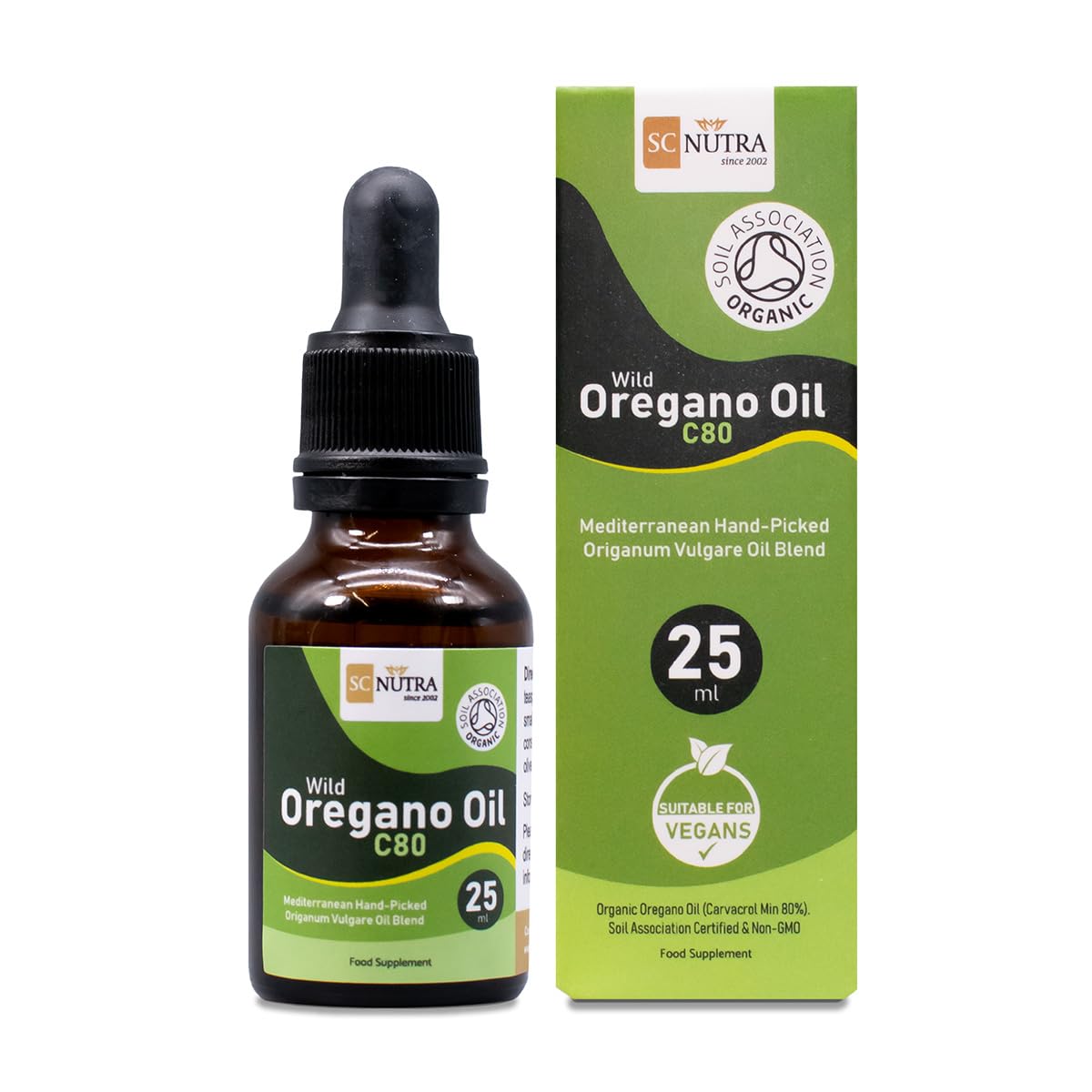 Organic Wild Oregano Oil C80 25ml - 83%+ Carvacrol & Low Thymol Levels - UK Soil Association Certified.