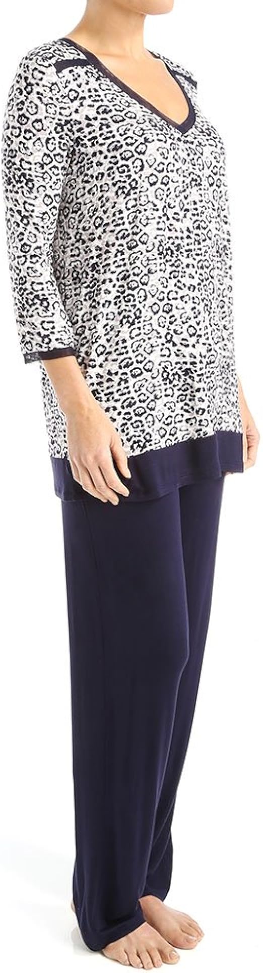Anne Klein Women's Tunic Pajama Set, Navy Blue/Almond Placed Paisley