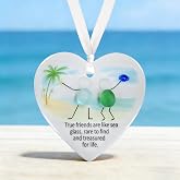 Sea Glass Art Ornaments Friendship Gifts for Best Friend with Gift Box | Heart Shaped Ceramic Hanging Ornament Keepsake for Women Coworker Sisters, Birthday Christmas Thanksgiving Housewarming