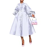 SHINFY Casual Church Dresses for Women Satin Long Sleeve A Line Semi Formal Fit Maxi Long Dresses with Pockets