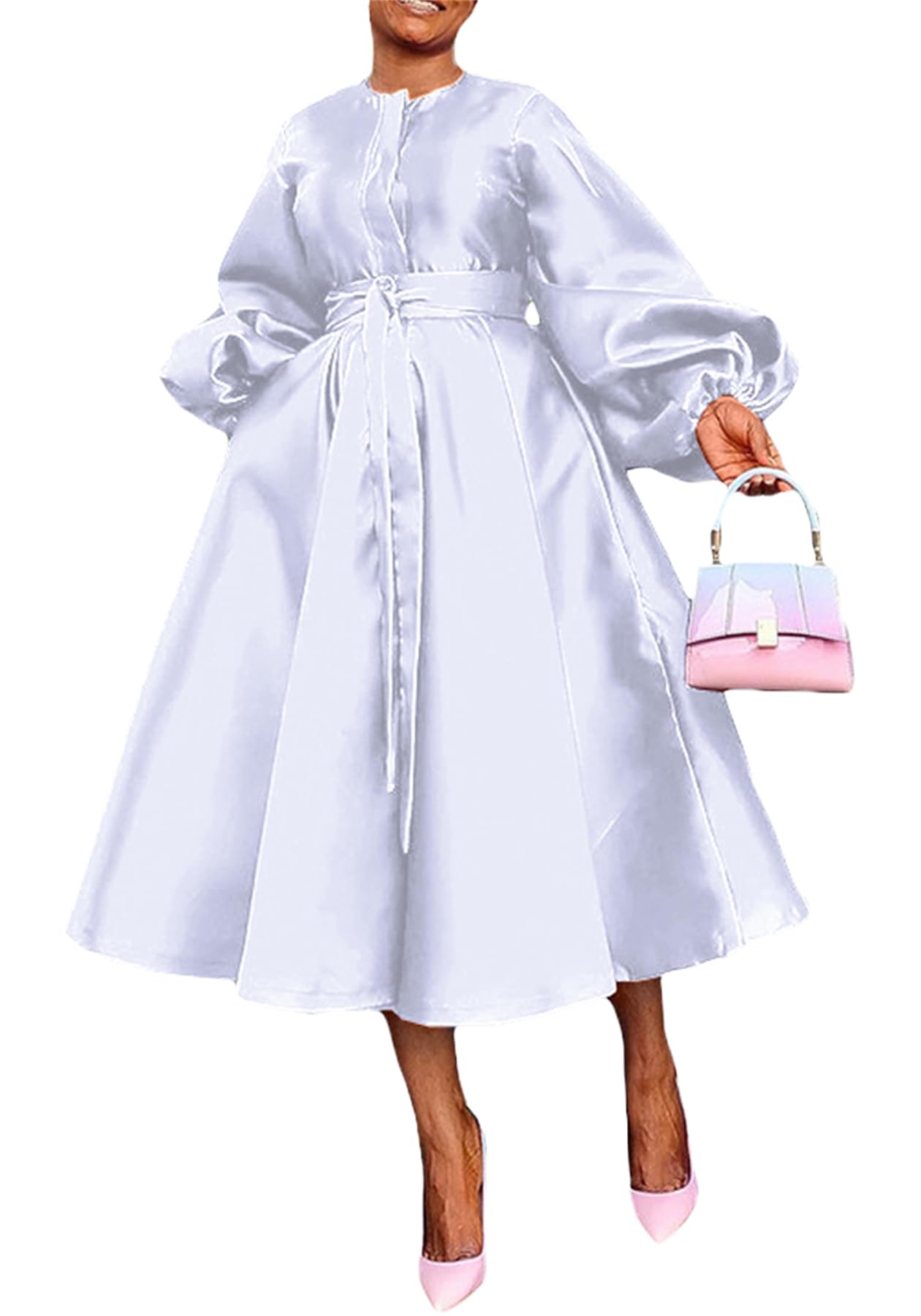Photo 1 of **NO SIZE ON IT** SHINFY Casual Church Dresses for Women Satin Long Sleeve A Line Semi Formal Fit Maxi Long Dresses with Pockets