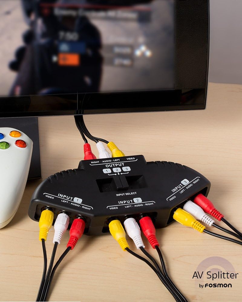 Fosmon A1602 RCA Splitter with 3-Way Audio, Video RCA Switch Box + RCA Cable for Connecting 3 RCA Output Devices to Your TV: Electronics