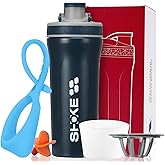 SHOKE Stainless Steel Shaker Bottle Water Bottle with Whisk Protein 27oz Shaker Bottles/Shaker Cups for Protein Mixes Leak Proof With Rubber Water Bottle Sleeve and rubber handle-Blue