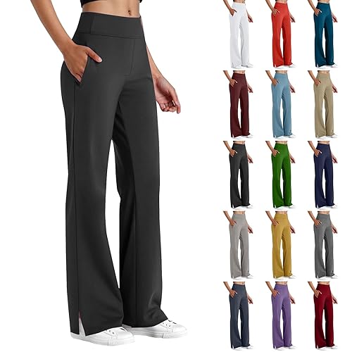Yoga Pants Yoga Pants for Women Lightweight Wide Leg Work Trousers Casual Soft Stretchy Sweatpants Elasticated Waist High Waist Comfy Loose Trousers with Pockets Black Trouser Women