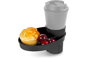 Elfzone Car Seat Tray - Easily Expands Snack Tray Cup Holder Tray into 360° Cup & Travel Tray for Kids Car Seat, Booster, and Stroller (Black)