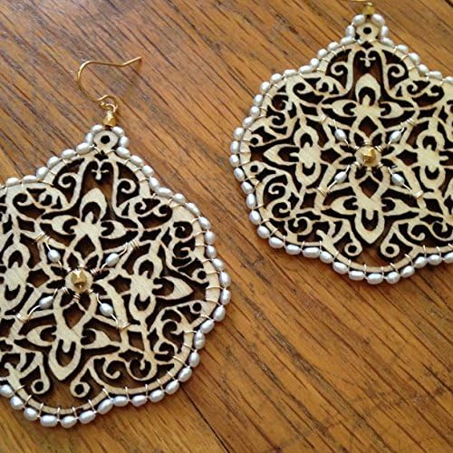 Pearl Embellished Wood "Moroccan Lantern" Earrings