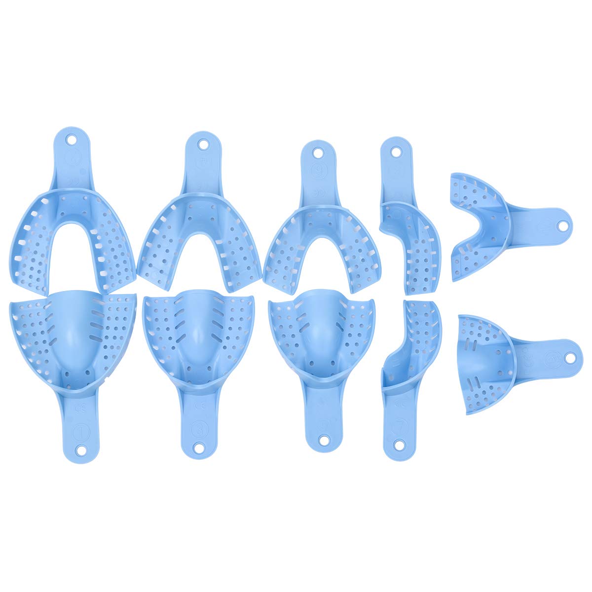 10 PCS Dental Impression Trays Disposable Plastic Small Medium Large Autoclavable Perforated Impression Trays Set Blue