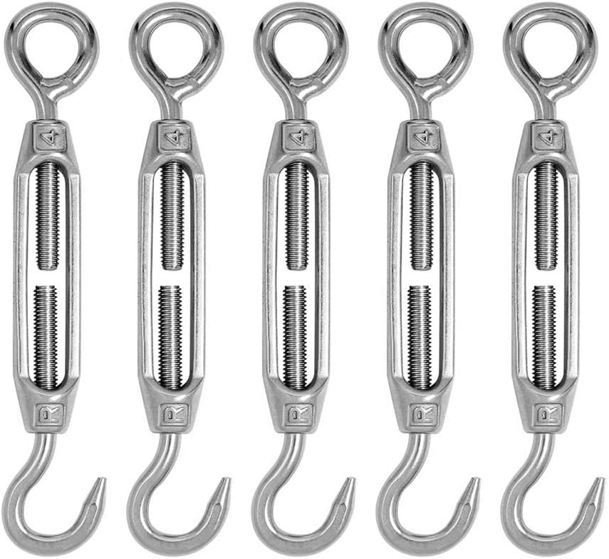 BaiJ Hook&Eyd Turnbuckle,5 Pcs 304 Stainless Steel Adjustable