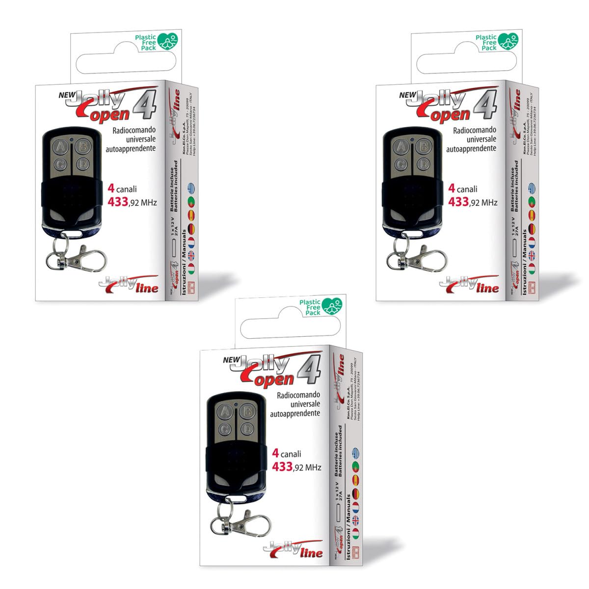GBS elettronica Jolly Open 4 Remote Control Portal Radio Copy Machine Universal Pack of 3