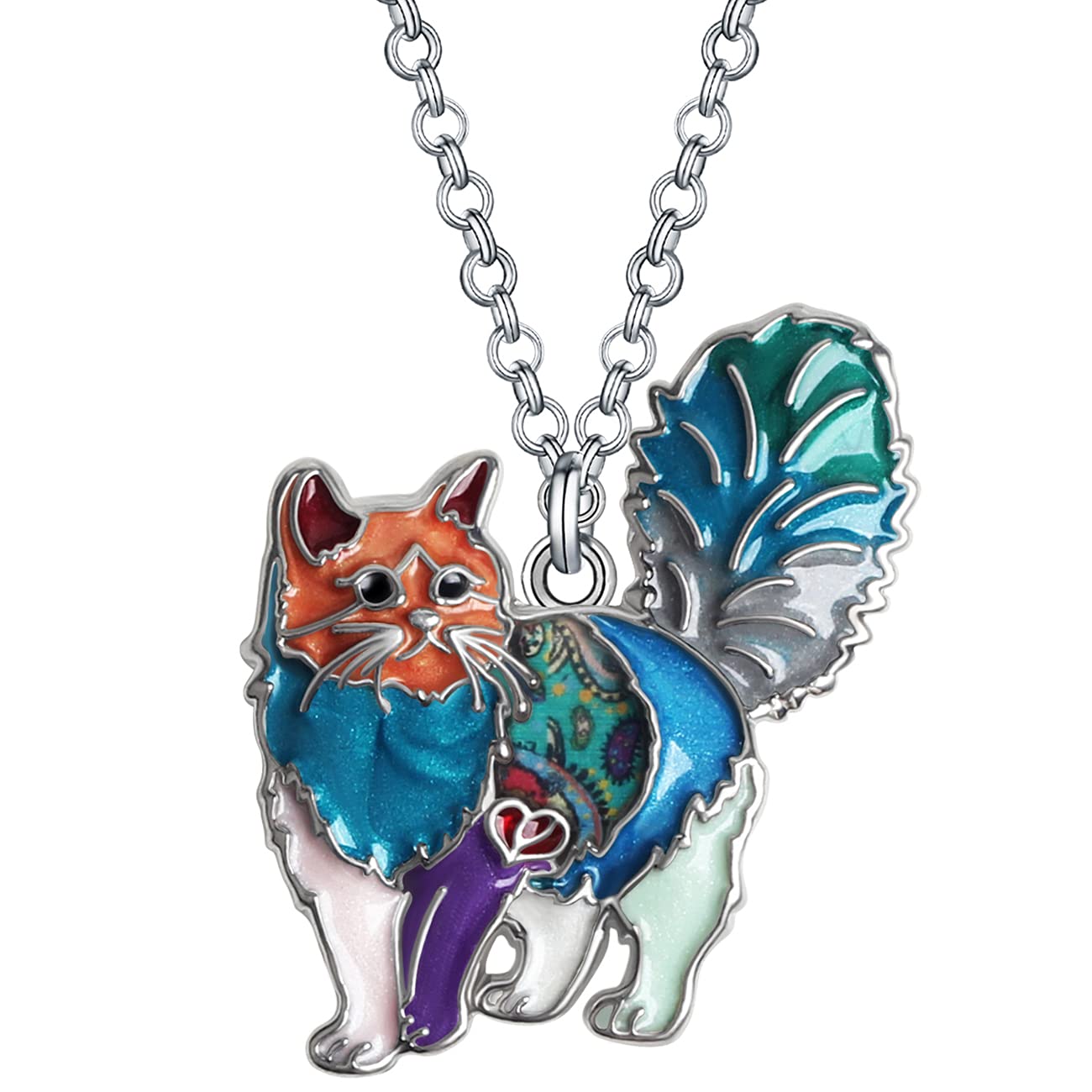 Enamel Alloy Chubby Cat Necklace Kitten Pendant Fashion Jewelry For Women Girls Pet Charms Gif (Multi)