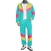 UOUA 80s Outfit Men 90s Tracksuit Costumes Halloween 70s Windbreaker Jacket Track Suit 2 Piece Hip Hop Set