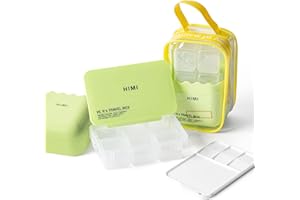 HIMI Travel Box Gouache Set – Holds up to 12 Colors, Mixing Palette, Brush Washer Bucket with Built-in Cleaning Grooves, Uniq