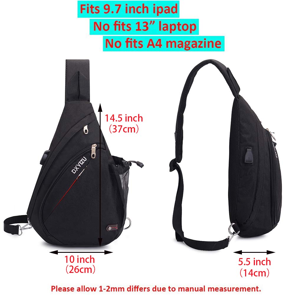 Pecho Mochila SINOKAL Bolso Pecho Casual bandolera hombro triángulo paquetes Daypacks para hombres mujeres Sling Bolsa con puerto de carga para el deporte al aire libre Gimnasio viajes senderismo (Negro)