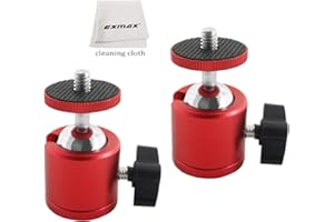 EXMAX 2 PCS Mini Swivel Tripod Ball Head with 1/4” Screw Thread Base Mount 360 Degree Aluminum Alloy Body Rotating Ballhead for DSLR Video Camera Camcorder Mini Projector LED Light Bracket- 2 Pack Red