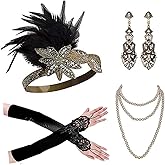 Cizoe 1920s Flapper Gatsby Costume Accessories Set 20s Flapper Headband Vintage Pearl Necklace Gloves