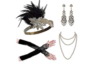 Cizoe 1920s Flapper Gatsby Costume Accessories Set 20s Flapper Headband Vintage Pearl Necklace Gloves