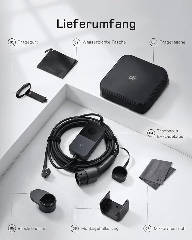 3,7kW Typ 2 Ladekabel Schuko mit APP, EV Charger mit 7,5m Kabel, 6-16A