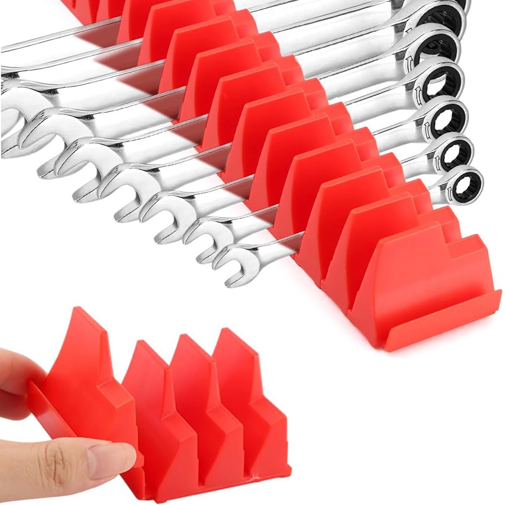 Wotendy Wrench Organizer for 40 Wrenches, Magnetic Modular Wrench Organizers for Tool Drawers, Spanner Organiser Improving Efficiency Magnetic Wrench Holder, Red