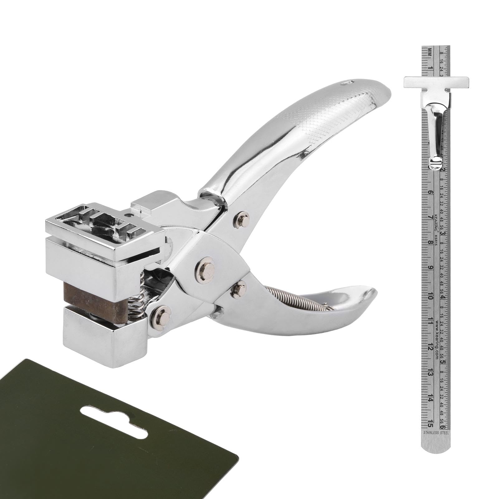 T Slot Shape Hole Punch, Heavy Duty Manual T-Shaped Hole Cutting Tool with Steel Ruler, Airplane Hole Punch Butterfly T-Hook Clamp Pliers Cutter(silver)