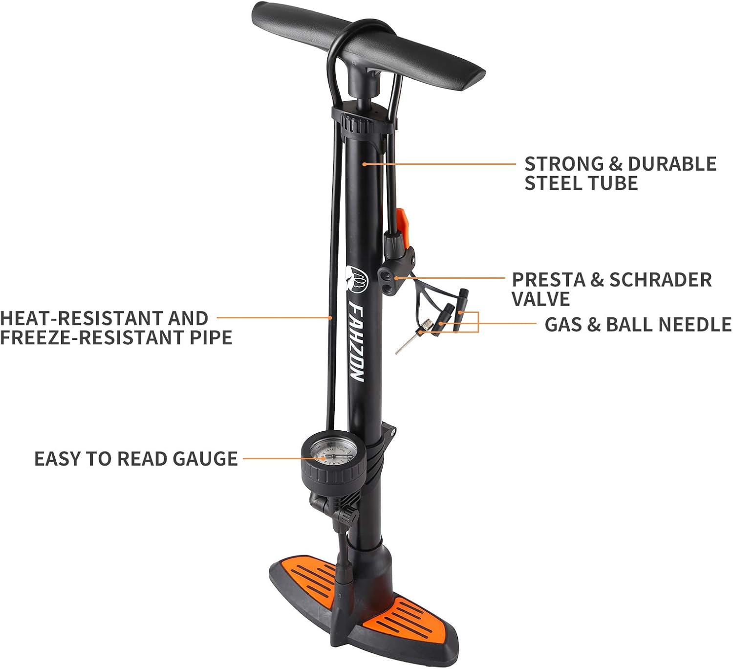 Bike Pump Bicycle Floor Pump with Pressure Gauge Bike Tire Bicycle Air Pump for 160 psi High Pressure Fits Presta and Schrader : Sports & Outdoors