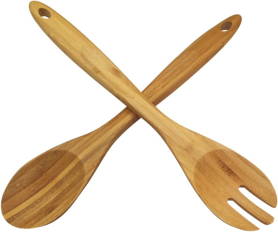 Premium Large Bamboo Salad Servers, Wok Cooking Tool, Stirring Spoons, Sauce Spoons, Nonscratch Cooking Utensils