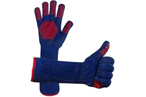 MIG4U BBQ Grill Gloves,Oven Gloves Extreme 500 Degrees Heat Resistant Grilling Gloves with Food Grade Non-Slip Silicone Dots for Cooking, Grilling, Baking, Smoker, Barbecue, Kitchen(15" Blue)