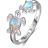 YAFEINI Turtle Ring Sterling Silver Moonstone Adjustable Ring Turtle Ocean Animal Jewelry Gifts for Women