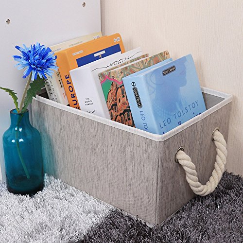 StorageWorks Polyester Storage Box with Strong Cotton Rope Handle, Foldable Basket Organizer Bin, Gray, Bamboo Style, Medium, 3-Pack - Thumbnail 2