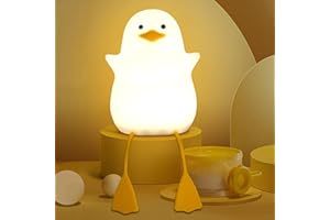 Cute Night Light for Kids, Duck Soft Silicone LED Touch Toddler Lamp with Timer, USB Rechargeable Dim Feeding Nightlight, Des