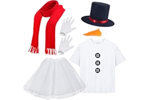 EURZOM 6 Pcs Christmas Adult Snowman Costume Kit Tutu Skirt Fake Carrot Nose Shirt Scarf Hat Gloves for Women Party Cosplay