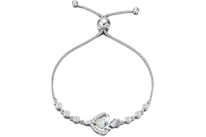 AGVANA Rosy Reverie Birthstone Bracelet for Women Sterling Silver Genuine or Created Gemstone Tennis Bracelet Rose Heart Jewelry Anniversary Birthday Gifts for Women Wife Mom Her