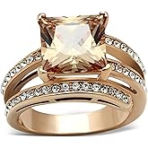 Marimor Jewelry Women's Stainless Steel Rose Gold Princess Cut Champagne Zirconia Cocktail Ring