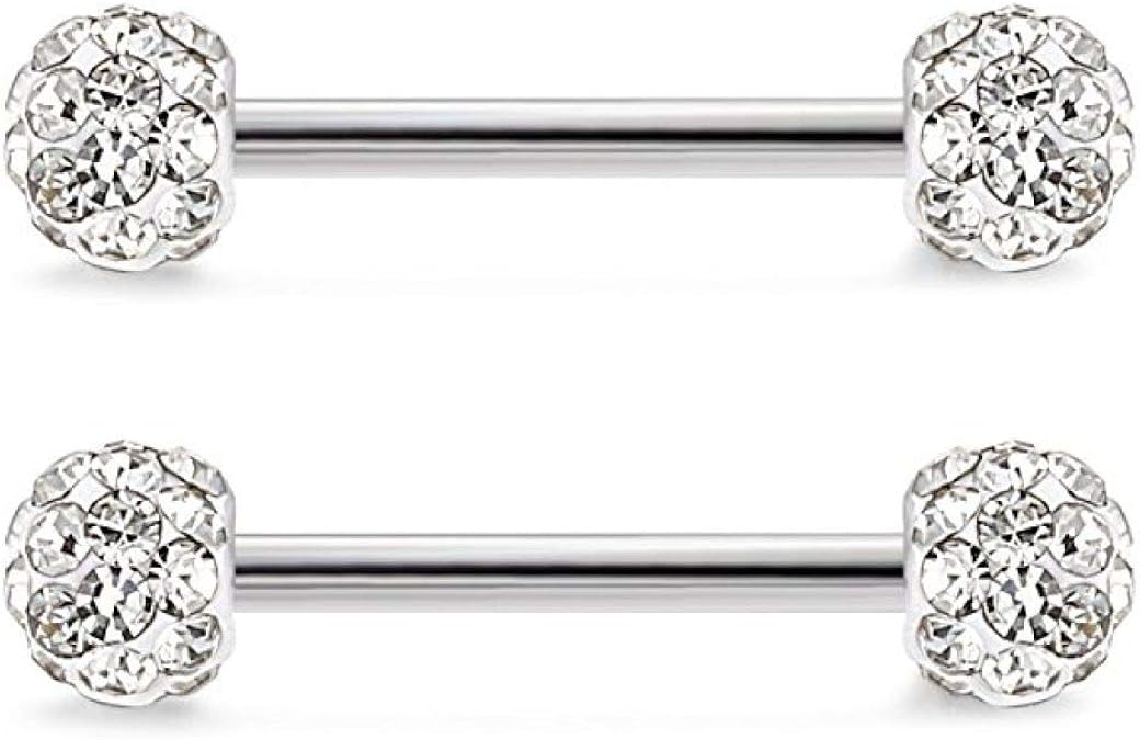 Stainless Steel 14G Nipple Rings Barbell Crystal Ball for Women Amazon