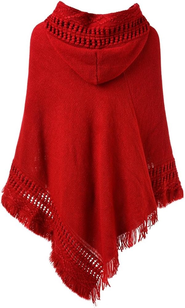 Ferand Ladies' Hooded Cape with Fringed Hem, Crochet Poncho Knitting Patterns for Women, Black at  Women’s Clothing store