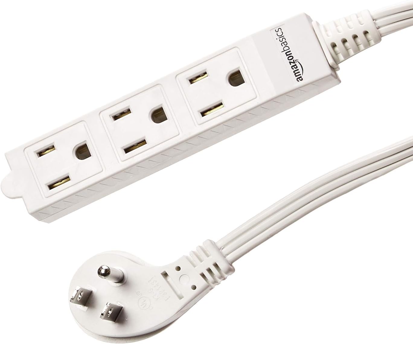 Basics Indoor 3 Prong Extension Power Cord Strip - Flat Plug, Grounded, 3 Foot, Pack of 2, White - - 