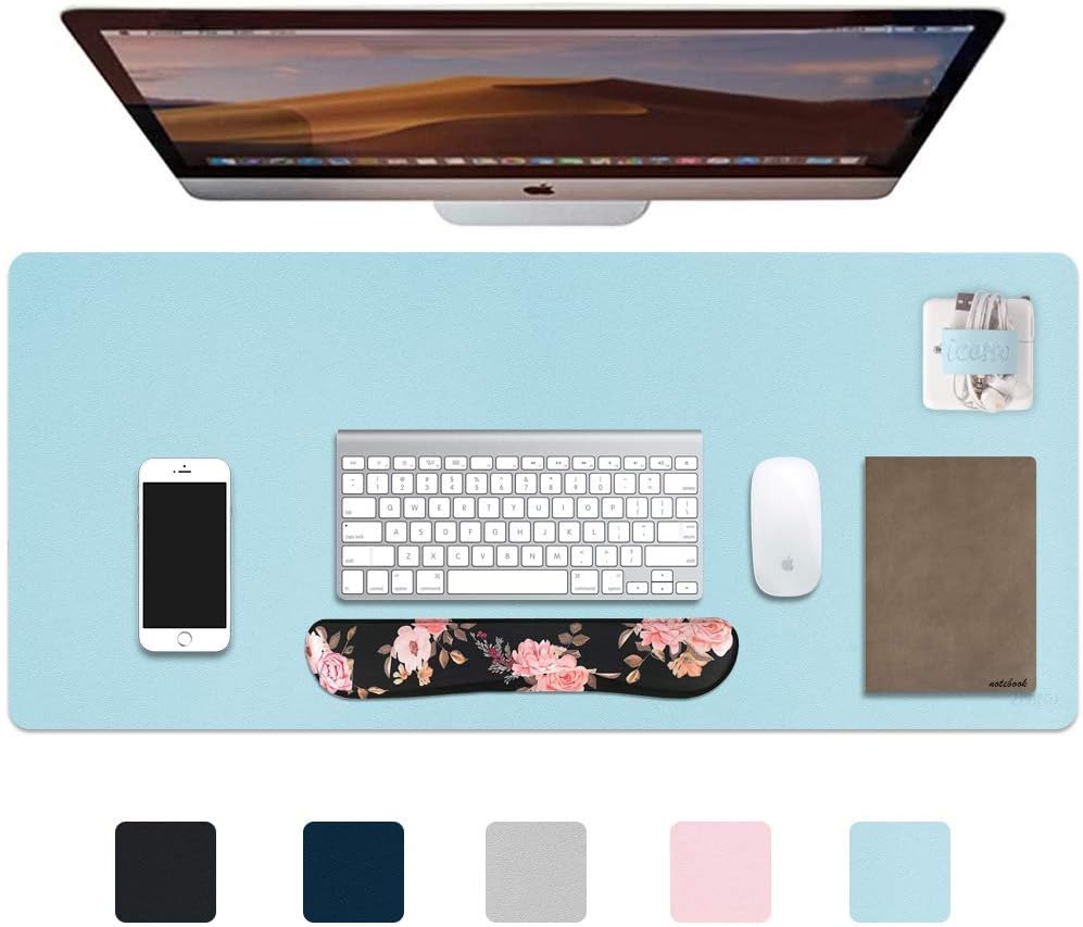 iCasso Desk Pad, Waterproof PU Leather Desk Blotter Protector Mouse Pad, Smooth Surface Desk Mat, Large Durable Desk Writing Pad for Work, Game, Office, Home Accessories - 35.4" x 15.7" - Gray: Home Audio & Theater