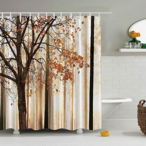 COMROLL Fall Trees Maple Leaf Shower Curtain Polyester Fabric Pattern Bathroom Curtain with 12 Hooks
