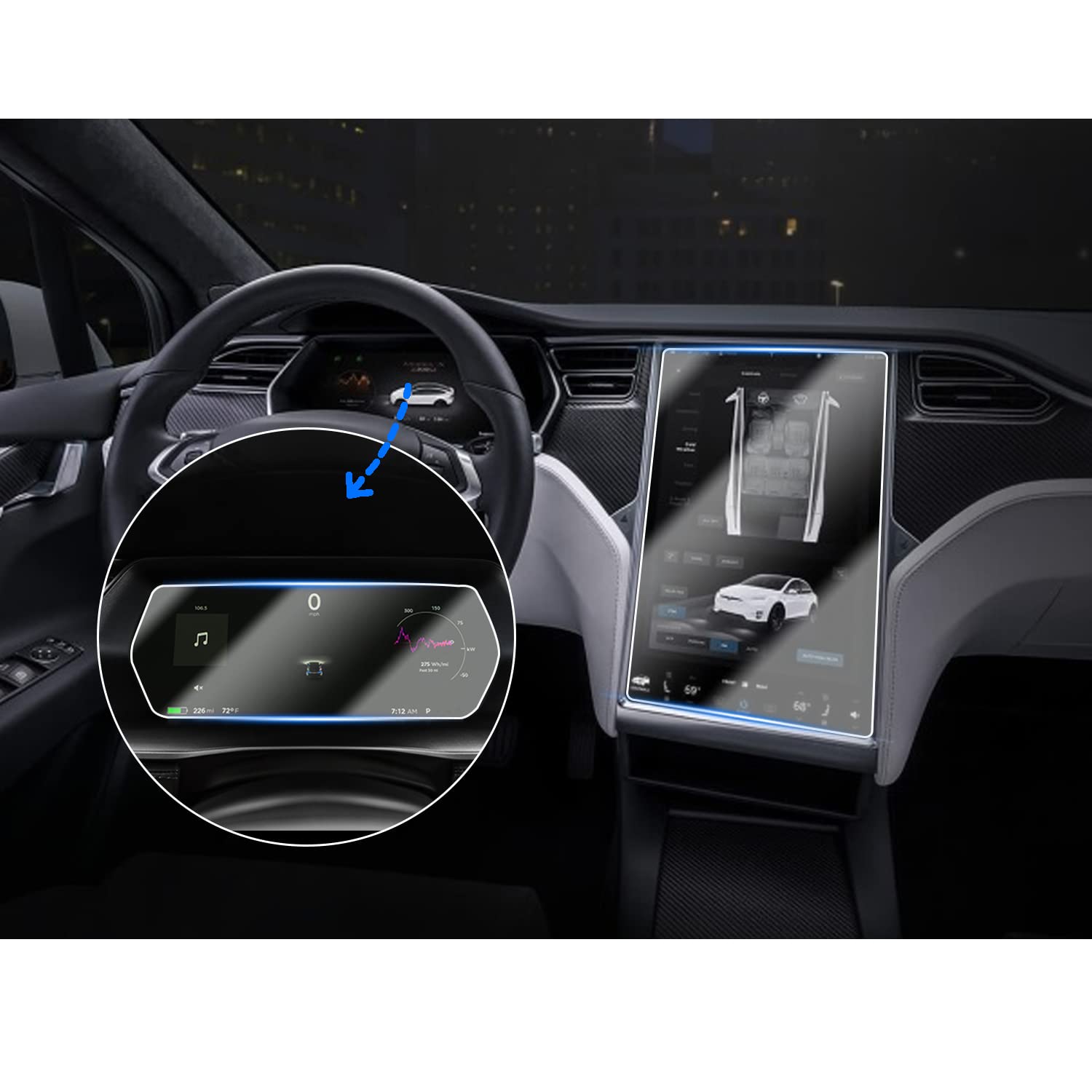 SHAOHAO Tesla Model X/Model S GPS Navigation Screen Protector + Instrument Panel Screen Protector Transparent Scratch-Resistant 9H Protector Tempered Glass