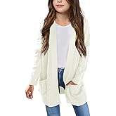 Batermoon Girls' Cardigan Sweaters Kids Cable Knit Casual Oversized Open Front Knitted Outerwear with Pocket