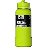 Hydrapeak 32oz Sport Insulated Water Bottle with Straw Lid, Leak & Spill Proof, Keeps Drinks Cold for 24 Hours, Hot for 12 Hours, Premium Stainless Steel Water Bottles (32oz, Neon Green)