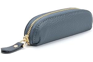 LARENNT Full Grain Leather Coin Pouch - Travel Small Coin Purse with Zipper - Mini Key Pouch Change Purse for Women and Men (Navy Blue)
