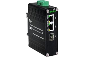 LCANTVE Mini Industrial 2 Ports Gigabit Fiber Media Converter Supporting DIN-Rail Installation, IEEE 802.3af/at/bt 90W PoE++ Fiber to Etherner Converter with 2 RJ45 Port and 1 SFP Port, 48~57V DC Power Input