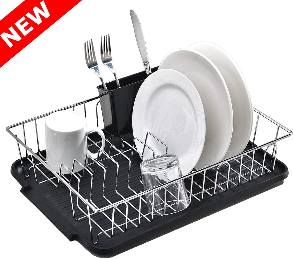 POPILION Superior Quality Kitchen Sink Side Antimicrobial Draining Dish Drying Rack,3-Piece White