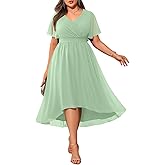 Pinup Fashion Plus Size Wedding Guest Dress Women - Formal Cocktail Evening Bridesmaid Chiffon High Low Midi Dresses