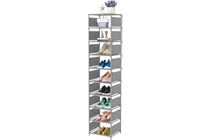 esonstyle 10 Tiers Shoe Rack, Space Saving Shoe Shelf Organizer, Tall Narrow Shoe Shelves for Door Entryway, Closet