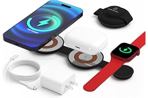 MO4TRAVEL Pocket Size EDC Charge Magnetic 3 in 1 Charging Station for Apple Magsafe Charger, Foldable Max Fast Wireless Charger for iPhone 15/14/13/12 Pro/Pro Max/Mini/Plus, Apple Watch, AirPod (Black)